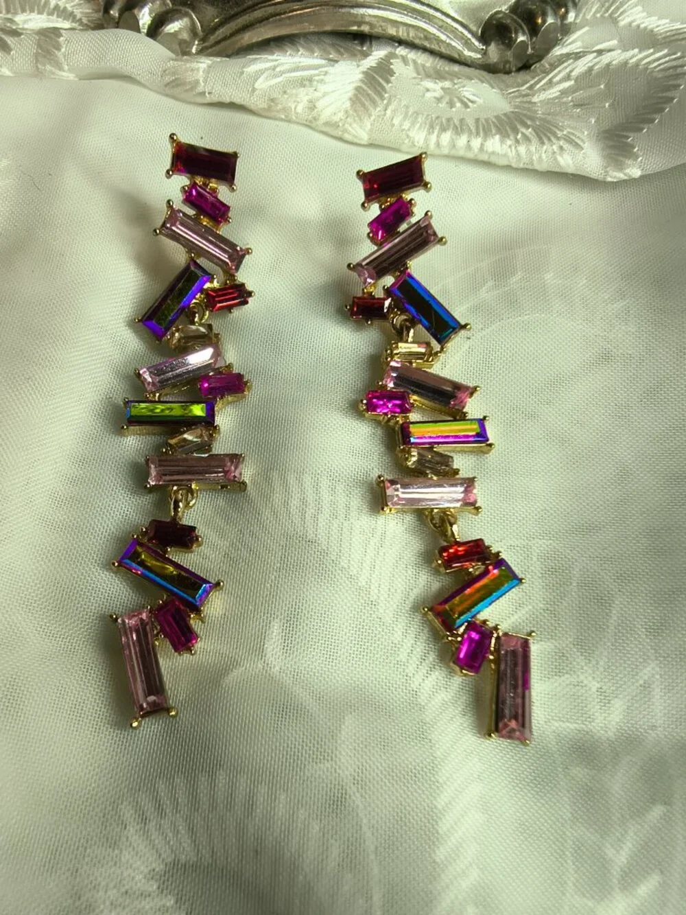 Gold Tone Multi - Color Glass Rhinestone Earrings
